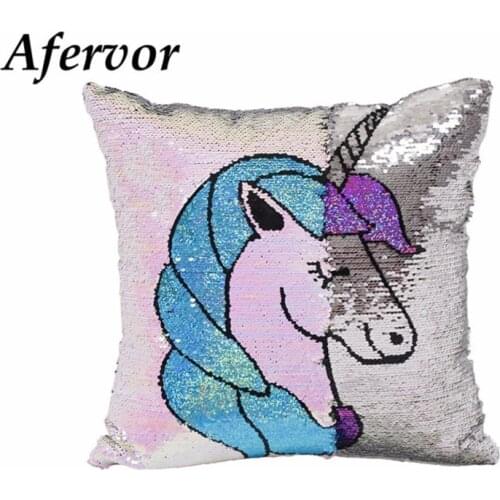 Shining Reversible Sequins Unicorn Throw Pillow Case Cushion Cover for Seat Car 16"x16" Drop Shipping Home Decoration