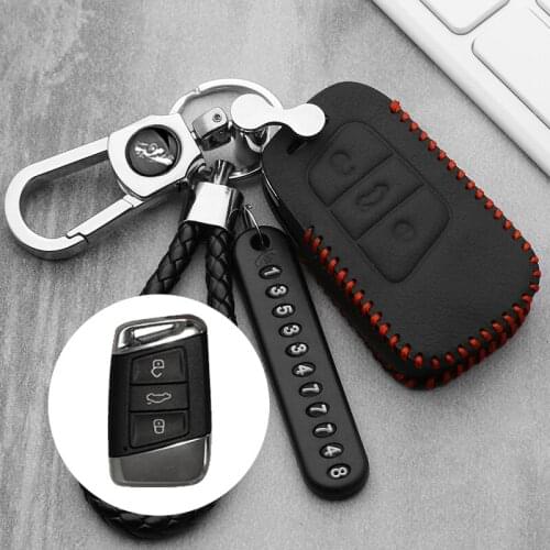 Genuine Leather Car Key Remote Cover Case For Volkswagen Tiguan MK2 Magotan Passat B8 CC 2017 2018 For Skoda Superb A7