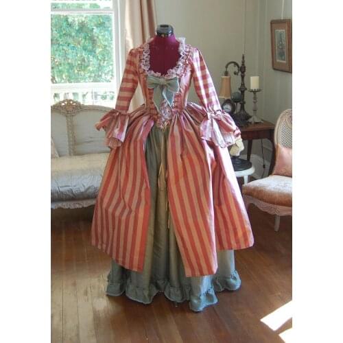 Cosplaydiy Marie Antoinette Baroque Ball Gown Medieval Pink Strip Princess Renaissance Costume Dress for Halloween Carnival