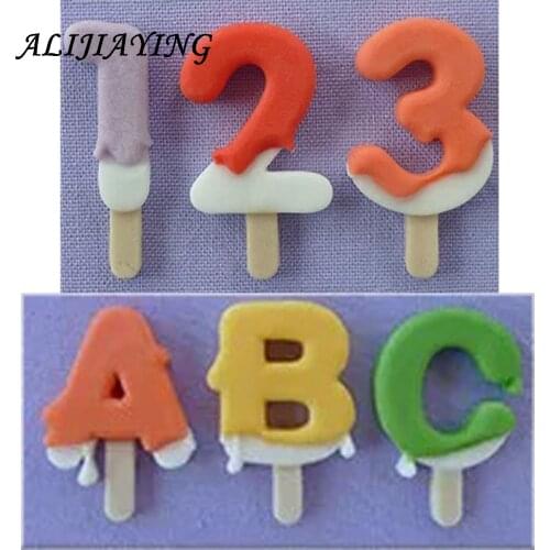 DIY Ice cream shape lollipop mold alphabet silicone cake mold letter and number fondant moulds D1237