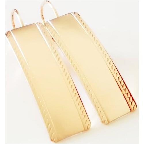 Long Women Drop Earrings 585 Gold Color Jewelry Luxury Brass Women Earrings Squar Shape