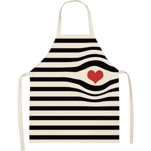 Love Heart Printed Kitchen Aprons for Women Mr Mrs Cotton Linen Home Cooking Baking Waist Bib Pinafore Cleaning Tools