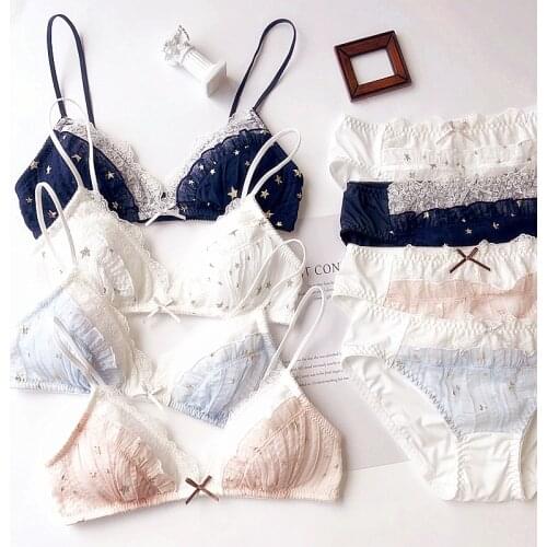 4 colors M L Lace small cotton cup with thin pad comfortable underwear sets for young girls sexy new star women lingerie suits