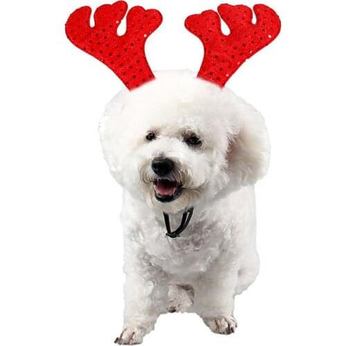Fashion Pet Headband Glitter Sequin Dots Deer Horn Hat Costume Dog Puppy Cat Cosplay Party Headwear Caps Hat For Christmas