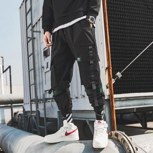 Men Hip Hop Belt Cargo Pants 2019 Man Patchwork Overalls Japanese Streetwear Joggers Pants Men Designer Harem Pants