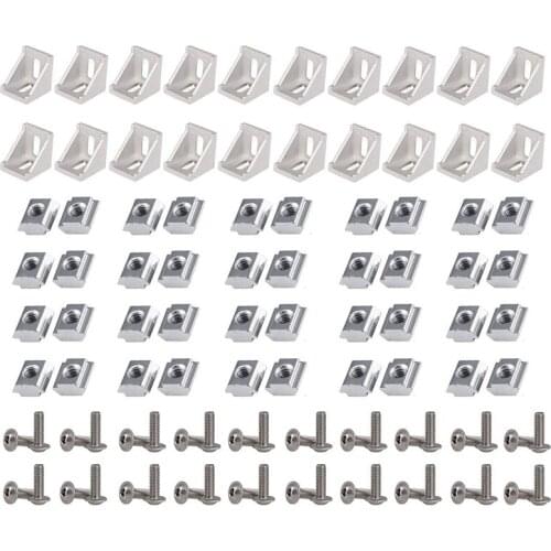 2020 Series Aluminum Profile Connector Set, 20pcs Corner Bracket,40pcs M5 x 10mm T-slot Nuts, 40pcs M5x10mm Hex Socket Cap Screw