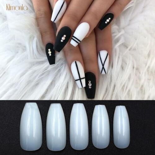 500pcs Natural Fake Nails Long Ballerina Curved False Nails With French Design Full Cover Nail Art Tips Manicure Set