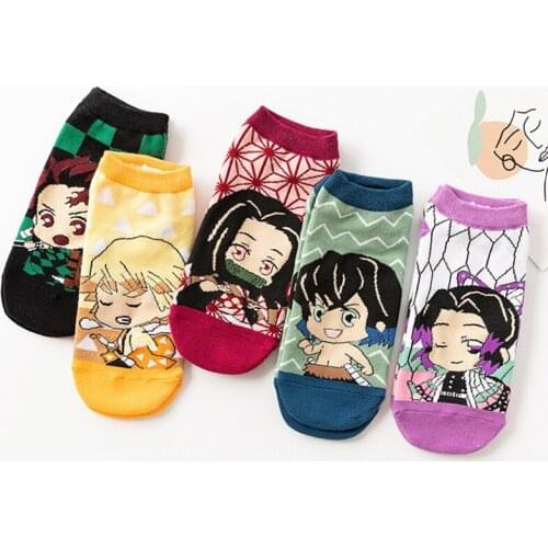Halloween 5 Pair/set Demon Slayer Kimetsu: No Yaiba Sock Short Cotton Socks For Adults And Children