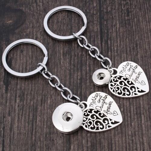 New Snap Jewelry Mother Daughter Forever Love Heart Bag Pendant Snap Key Chains Fit 12mm 18mm Snap Button Keyring for Women