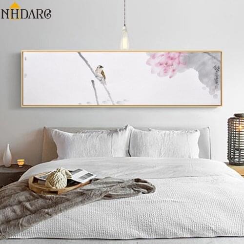 New Chinese Style Bedroom Decoration Watercolor Bird Flower Canvas Print Painting Poster Art Wall Picture Living Room Home Decor