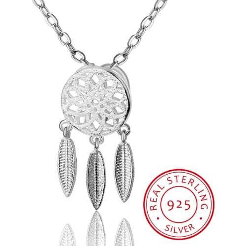 New Arrival Drop Shipping 925 Sterling Silver Necklaces Dreamcatcher Feather Pendants&Necklaces Jewelry Collar Colar