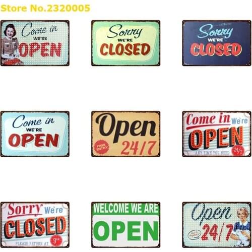 Store Close Open Metal Sign Bar Wall Decor Vintage Metal Crafts Home Decor Painting Plaques Art Poster
