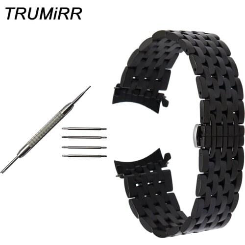 18mm 20mm 22mm Curved End Watchband 7 Pointer Stainless Steel Watch Band Replacement Strap Wrist Bracelet Black Rose Gold Silver