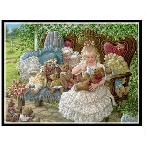 Needlework,DIY 14CT Unprinted Cross stitch,Sets For Embroidery kits,Girl Bear Counted Cross-Stitching,Wall Home Decor Arts
