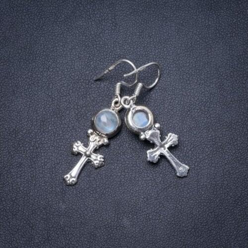 Natural Rainbow Moonstone Handmade Unique 925 Sterling Silver Earrings 2.5" Y1636