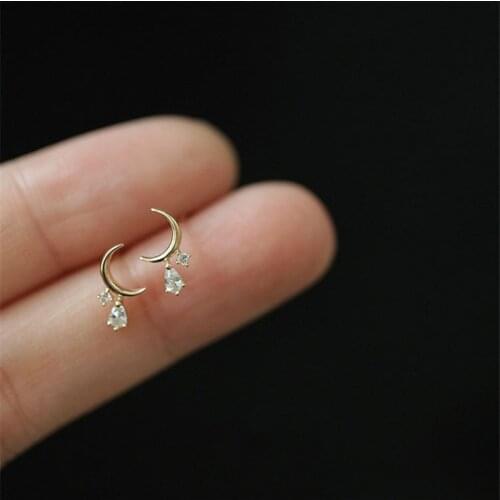 HI WOMAN 925 Sterling Silver Korean Moon Tassel Zircon Earrings for Woman Wedding Jewelry Gift