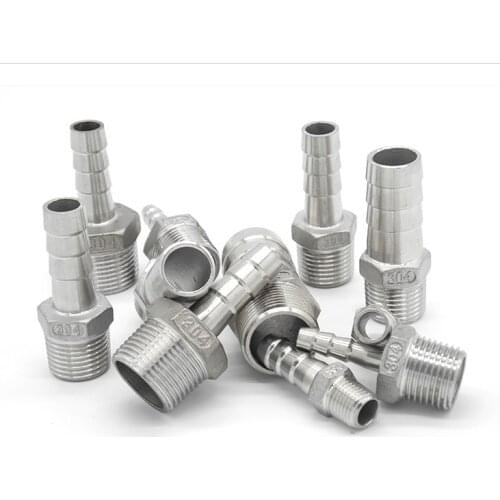 Stainless Steel Male BSP 1/8" 1/2" 1/4" 3/4" Thread Pipe Fitting Barb Hose Tail Connector 6mm to 25mm Tools Accessory