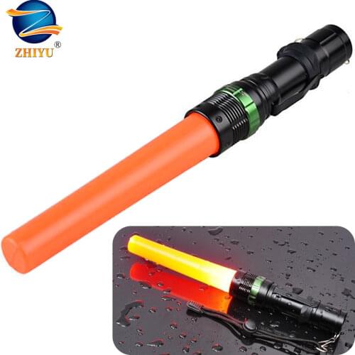 ZHIYU Signal Traffic Wand LED Flashlight with Strobe Mode Wrist Strap Lanyard 250 Lumens Tactical Glare Flashlight Rotating Zoom