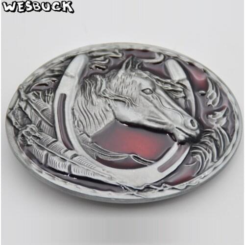 WesBuck Brand Horseshoes Red Metal Belt Buckles for Man Unisex Western Buckles Cowgirls Horse Causal Cowboy Buckle With PU Belt