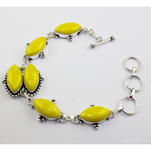 Yellow Agates Bracelet Silver Overlay over Copper , 23 cm, B1983