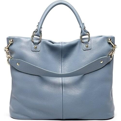 100% Genuine Leather Womens Handbag Brown Blue Women Casual Tote Large Capacity Lady Crossbody Messenger Purse Black Hobos Bags