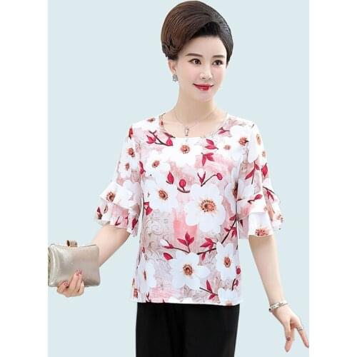Women summer Print Tops Casual O-Neck Half Sleeve T-shirt Female 2019 new Chiffon Tops women Plus Size