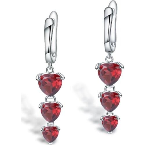 GEMS BALLET 925 Sterling Silver Three Heart Earrings for Women 5.74Ct Natural Garnet Gemstone Drop Earrings Wedding Jewelry