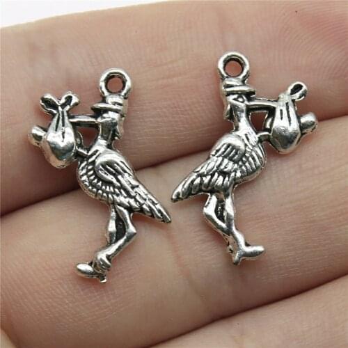 10pcs/lot 23x18mm Stork Baby Bird Charms Antique Silver Color Pendants Making DIY Handmade Tibetan Jewelry