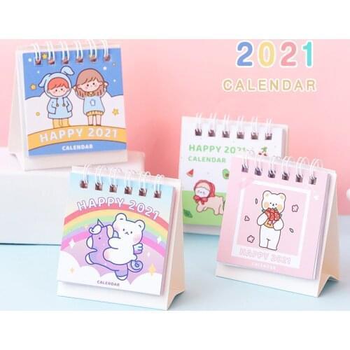 2021 Cartoon Bear Desktop Paper Mini Calendar Dual Daily Scheduler Table Planner Yearly Agenda Organizer Kawaii Desk Calendar