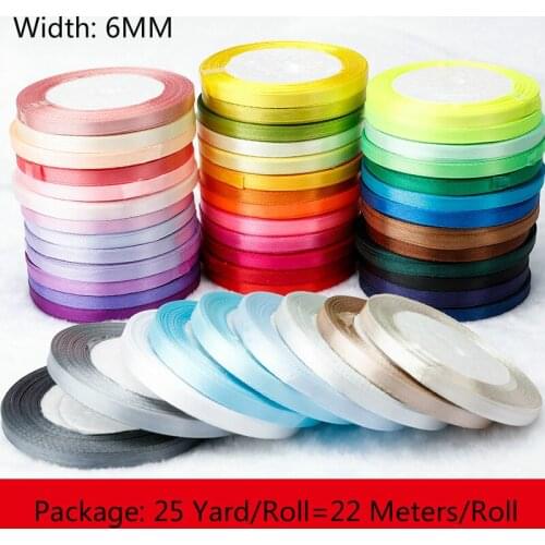 25 Yards/roll) 6mm Ribbons Multicolor Solid Color Satin Ribbons Wedding Decorative Gift Box Wrapping Belt DIY Crafts 22 Meters