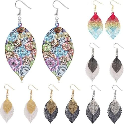 6 Pairs Metal Hollow Leaf Earrings Bohemian Lightweight Pendant Drop Dangle Hook Earrings Set for Women Teen Girls