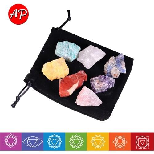 7PCS /Set Natural Seven Color Gemstone Seven Chakra Rough Quartz Unpolished Crystal Yoga Energy Mineral Collection