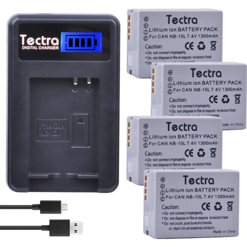 Tectra 4Pcs NB-10L NB10L Camera Bateria + LCD USB Charger For Canon G1X G15 G16 SX40HS SX50HS SX60HS SX40 SX50 HS