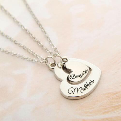 Bespmosp 24PCS/Lot Double Heart Mother Daughter 2 PC Trendy Pendant Necklace Silver Plated Women Jewelry Family Love Charm Gifts