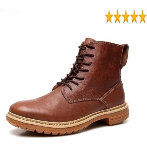 Cowhide New Autumn Classic Mens Genuine Leather Vintage British Cowboy Ankle Boots Fashion Casual Men High Top Work Shoes