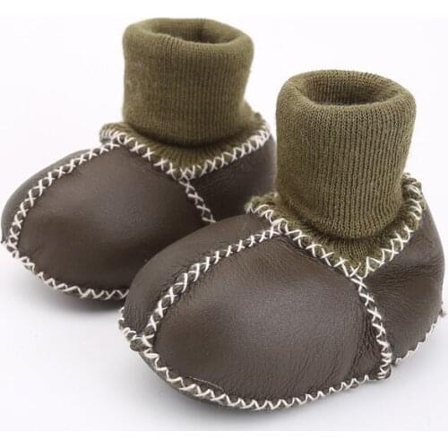 Army Green Baby Soft Sole Fur Snow Boots 100% Sheepskin Genuine Leather Toddlers Wool Boots Prewalkers