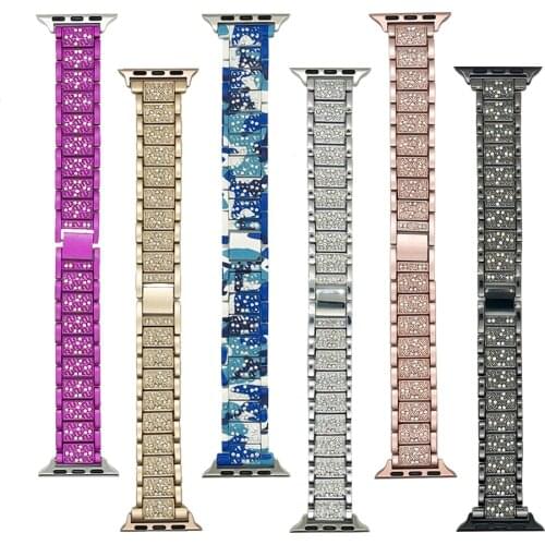 Compatible with Apple Watch Band Strap Diamond Bling Rose Gold Silver Black Stainless Steel Watch Bracelets 38mm 40mm 42mm 44mm