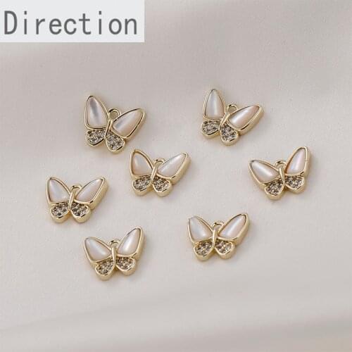14k gold color preservation natural pearl inlaid zircon butterfly pendant diy bracelet necklace jewelry pendant accessory 1PCS