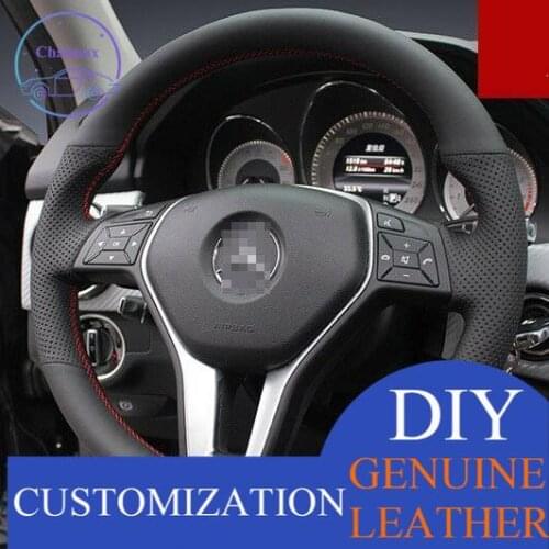 For Benz C200 Custom Made Anti Slip Car DIY Hand Sewing Steering Wheel Cover Black Top leather anti-slip design all season