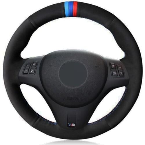Car Steering Wheel Cover Black Genuine Leather Suede Hand-stitched For BMW M Sport M3 E81 E87 E82 E88 E90 E91 E92 E93