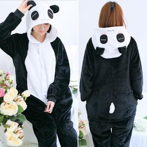 Flannel Cute Cartoon Animal Panda One-piece Pajamas Onesies For Women Men Sleepwear Onesie Adult