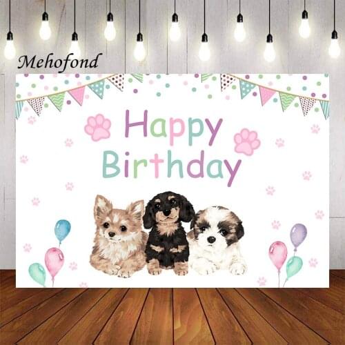 Mehofond Puppy Dog Happy Birthday Themed Photography Background Pink Girl Birthday Party Portrait Backdrop Photo Studio Props