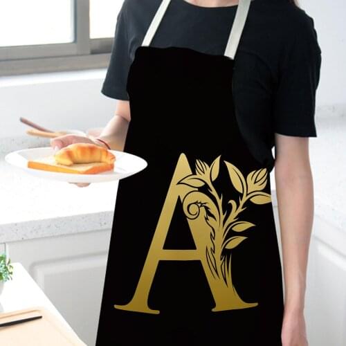 Golden Letter Alphabet Pattern Kitchen Apron Sleeveless Cooking Cleaning Tools
