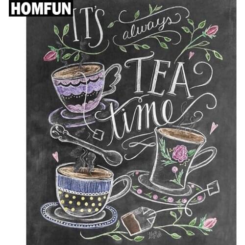 HOMFUN Paint With Diamond Embroidery "TEA Time" Diamond Painting Full Square Round Picture Of Rhinestone Decor A06294