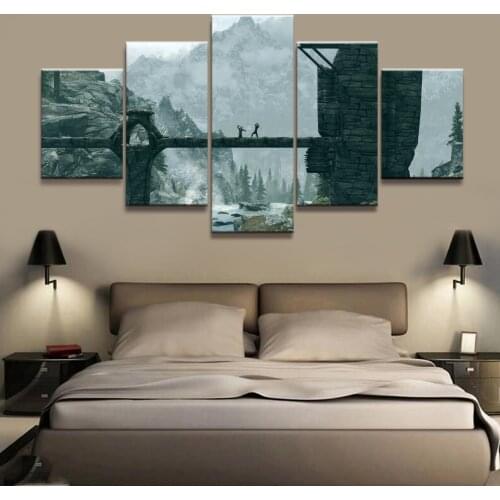 No Framed Canvas 5Pcs Elder Scrolls V Skyrim Game Wall Art Posters Pictures Paintings Home Decor for Living Room Decoration