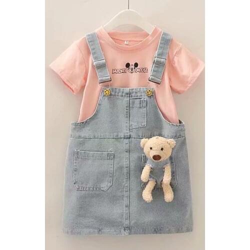 Summer Sundress sets Baby Girls Suspender Girls Dress Overalls 3-6 Years Kids Straps Denim Dress Children bear cartoon Clothing