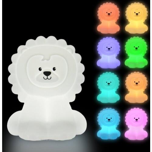 Lion LED Night Light Touch Sensor RGB Battery Powered Cartoon Silicone Animal Bedroom Bedside Lamp for Children Kids Baby Gift