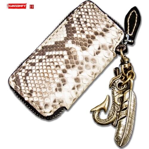 Handmade Python Skin Small Wallet Genuine Leather Coin Purses Short Zipper Wallet Snakeskin Card Bag Purse Retro Key Case Bags