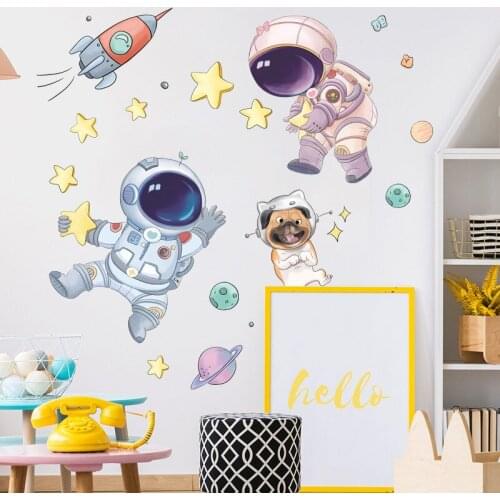 Cute starry sky sticker childrens room decoration background self-adhesive wallpaper astronaut rocket star wall sticker starry