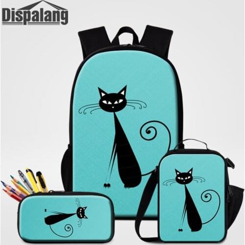 Cute Cat Prints Cartoon Backpack for Girls Boys 3pcs/set Schoolbag Cooler Bag Pencil Case Bag for Student School Casual Rucksack